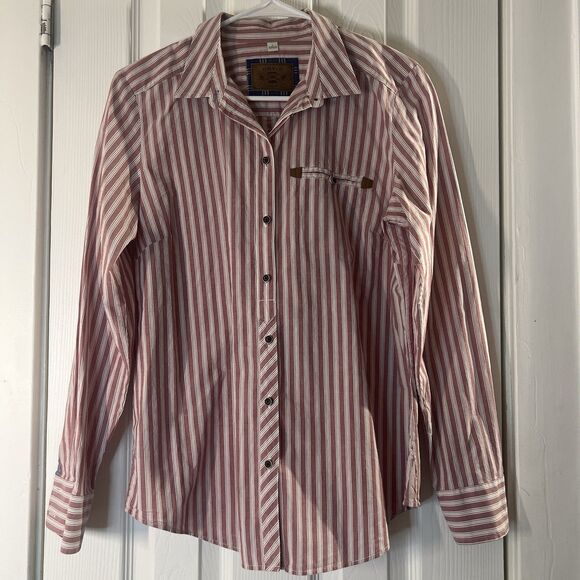 Orvis Tops - Orvis Women’s Small Dusty Rose Striped Shirt Leather Trim Long Sleeve Button Up